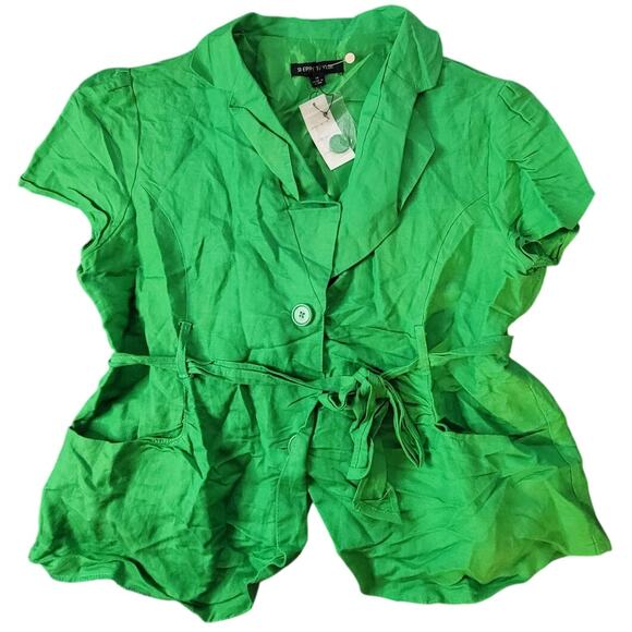 Sherry Taylor Forest Green Tie-Front Button-Up Shirt - 1X - Picture 1 of 6